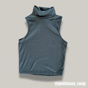 Olive Green Sleeveless Turtle Neck Tank Top, Size XS